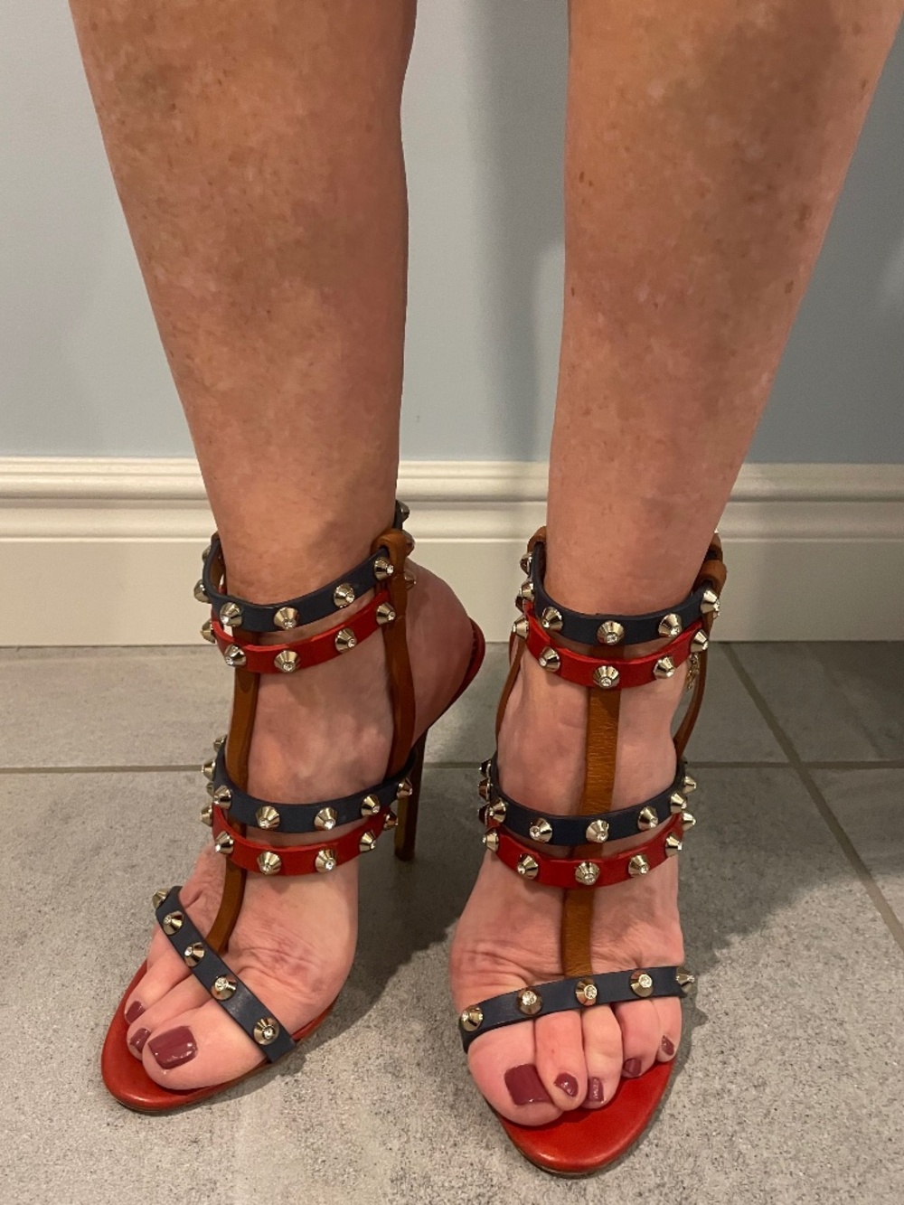 DSQUARED 2 Red and Blue Double Ankle Strap High Heels